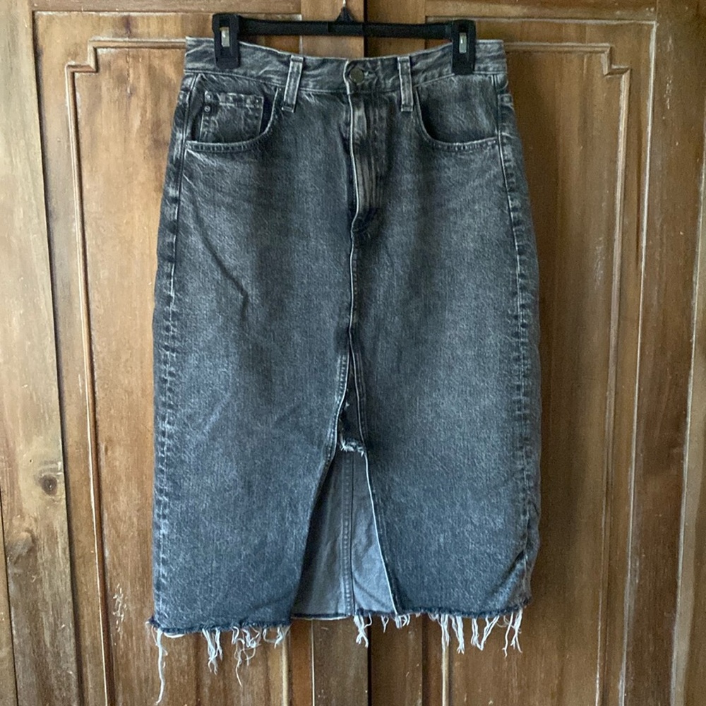 AG Jeans Haruko A-Line Denim Skirt black distressed
